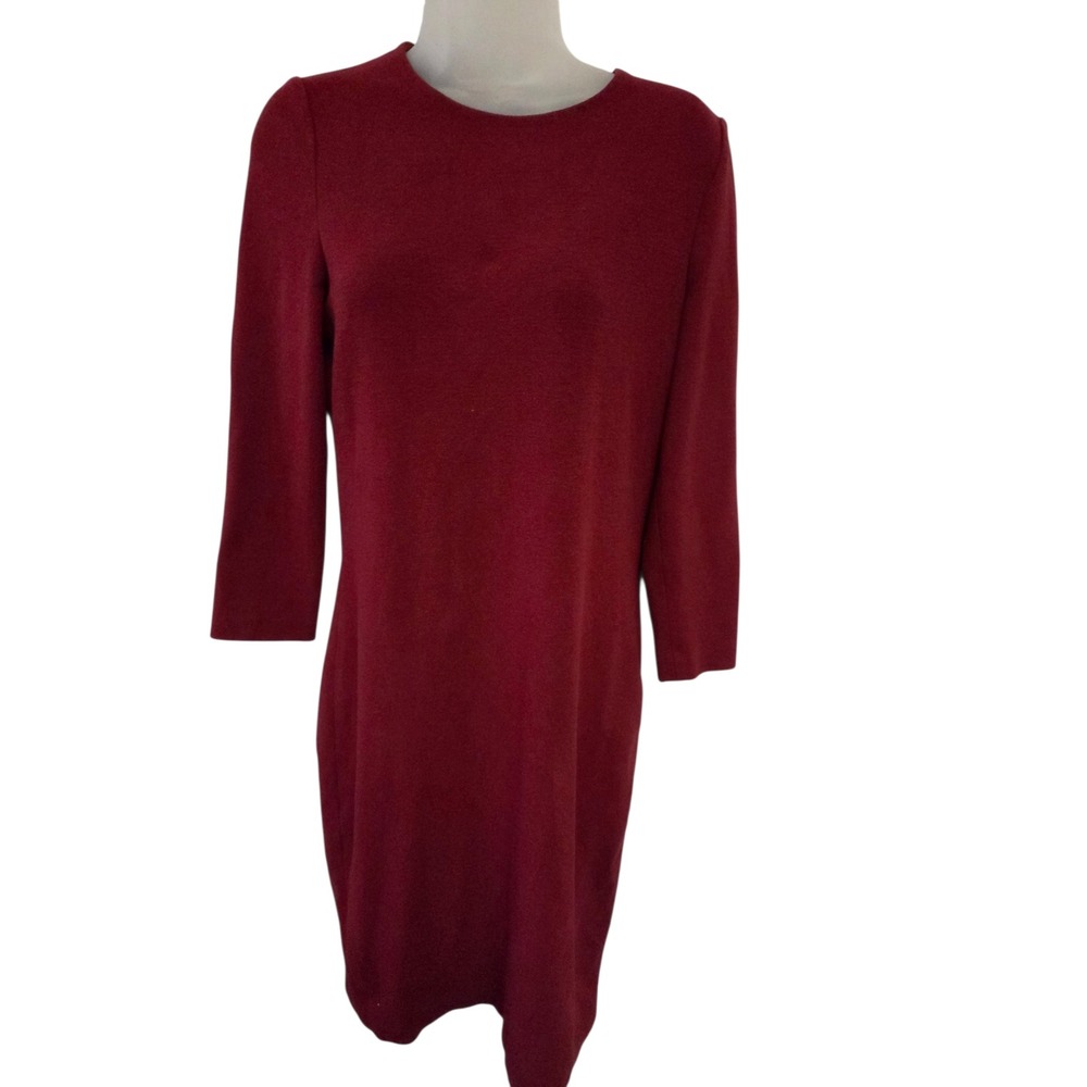 Vince Burgundy Red Textured‎ Crepe Shift Dress Sleeve Size Medium